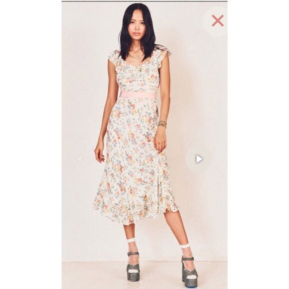 LoveShackFancy Faith Silk Midi Dress In Floral Confetti Women’s Size 8 NWT - Picture 1 of 9